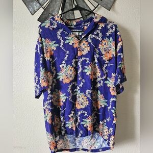 Two Palms Lei of Hawaii Blue Rayon Men's Hawaiian Shirt Size Large.